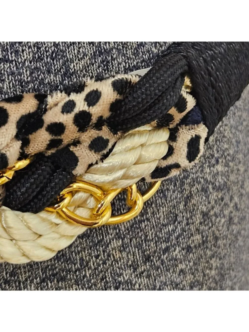 Cinch Belt Womens S/M Black Cord Animal Print Gold Metal Chain Detail 1980s - Picture 5 of 9